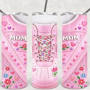 Mother's Day Pink and Purple Floral Tennis Shoe Design 20oz Skinny Tumbler